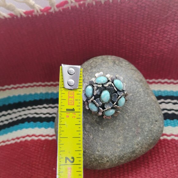 Vtg Sterling Silver Glass Turquoise Robins Egg Blue Flower Brooch Pin 1" - Picture 4 of 6